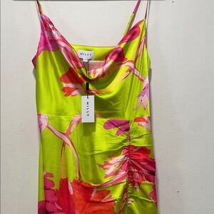 Milly Lime and Hot Pink Floral Cowl Slip Camisole